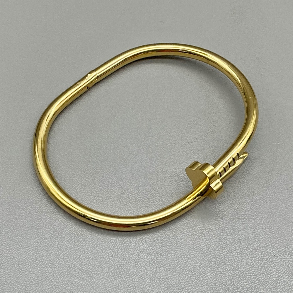 Nail Bangle Bracelet Womens Gold Tone Hinged Industrial Modernist Jewelry 6.25"